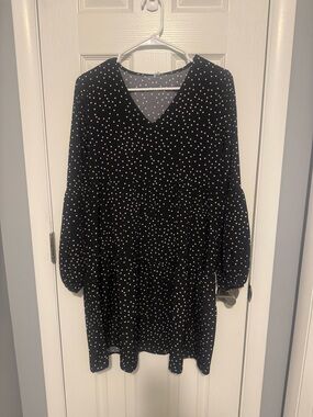 Sherosa Black Polka Dot V-Neck Long Sleeve Dress NWT S